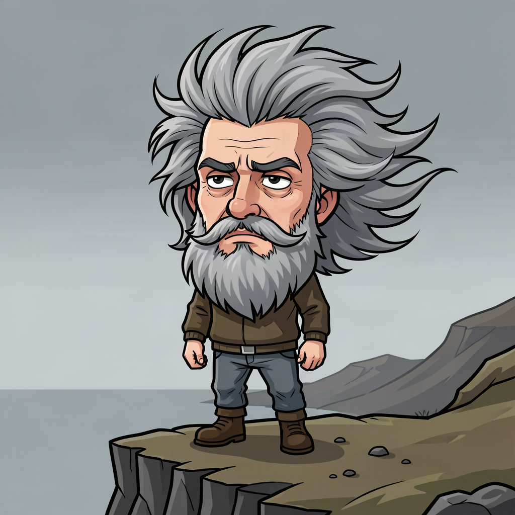 The gnome — standing in the overcast conditions at 08:00.